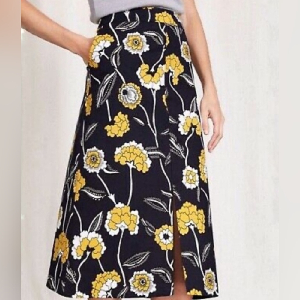 Boden Riviera Floral A-Line Skirt Navy White 6R‎